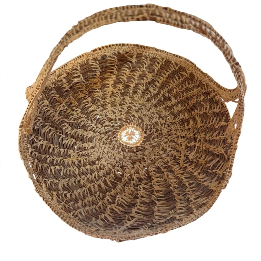 Pine Needle Basket Hand Coiled Pine Needle sGathering Basket Medallions 8in wide